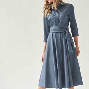 NWT Marianna Deri SHIRTDRESS WITH TIE BELT BLUE